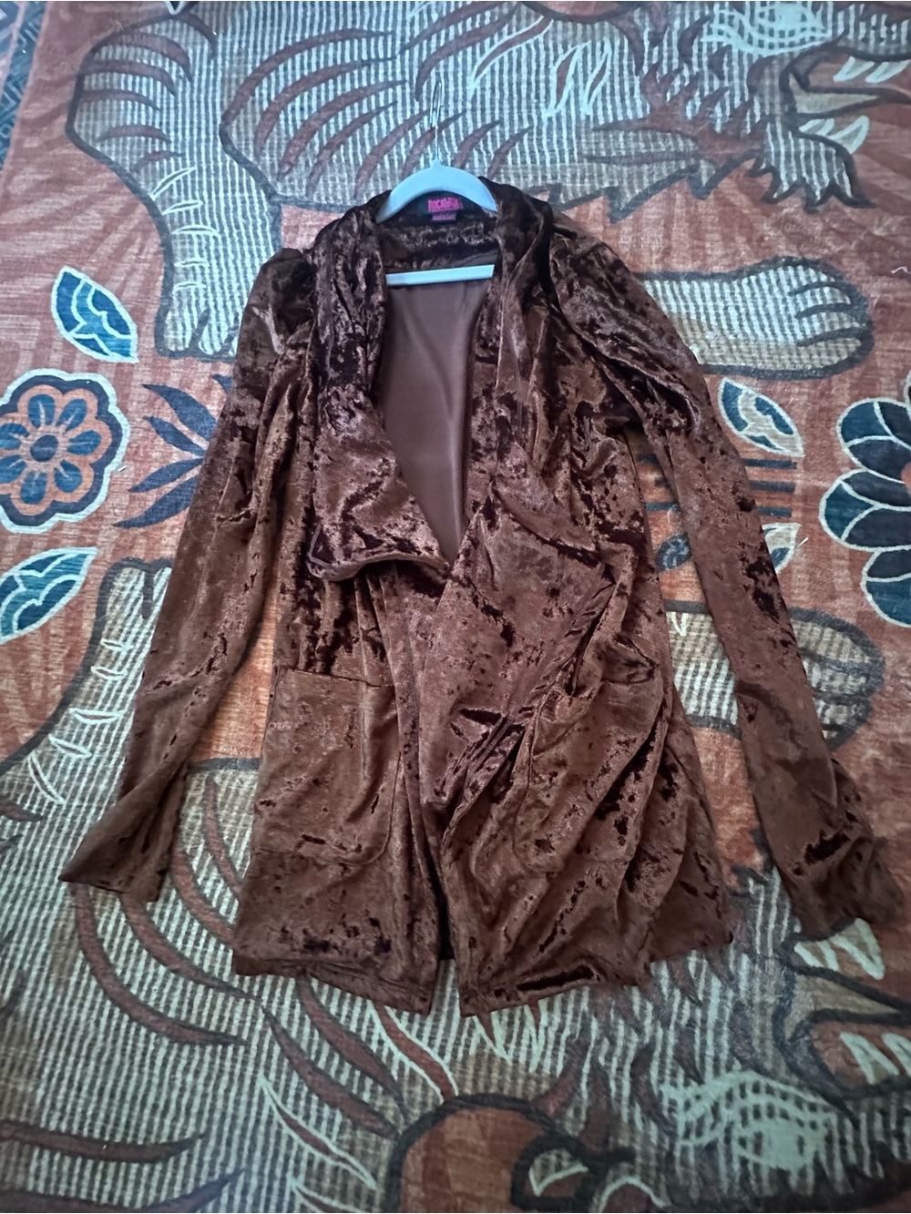 Velvet Open-Front Cardigan Jacket - Brown